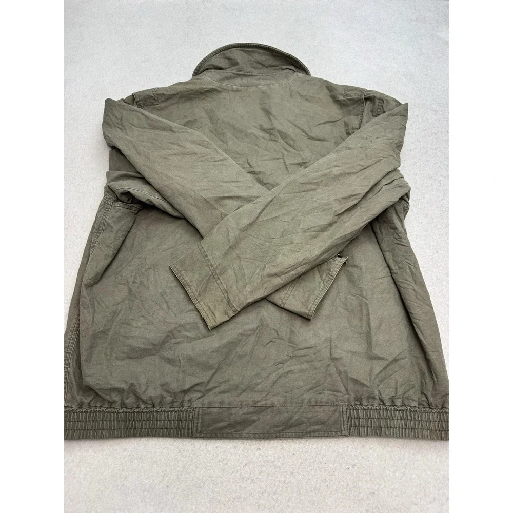 L.L.Bean Jacket Mens 2XL Green Canvas Leather Collar Bomber Workwear Lined